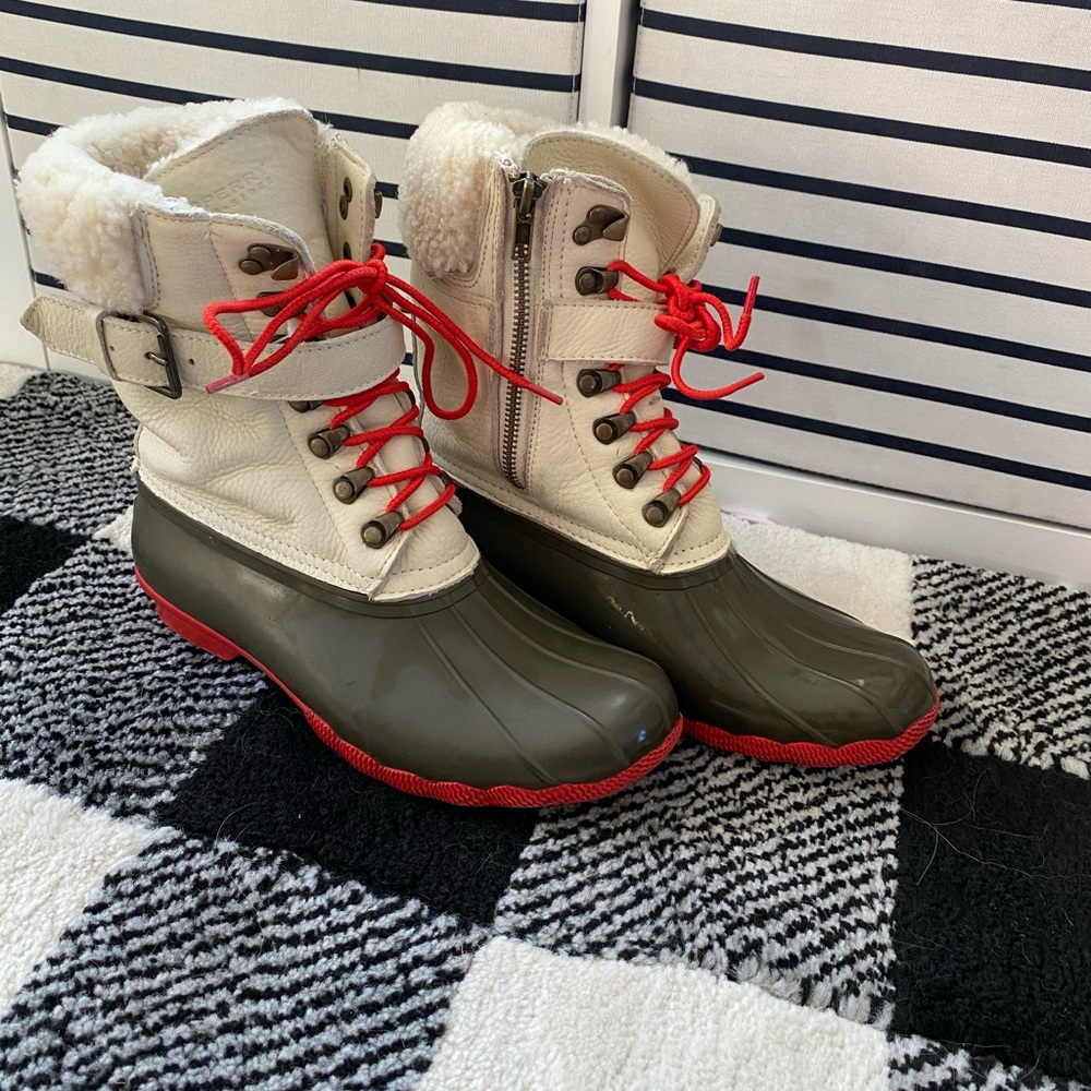 Jcrew x sperry duck boots wool lined shearwater 8